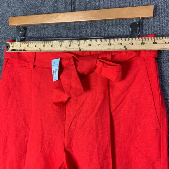 NEW Ann Taylor Womens Red Linen‎ Blend Tie-Waist Pants L Petite High Rise - Picture 7 of 12